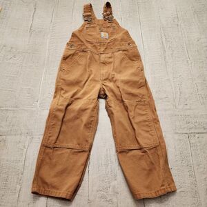 Carhartt Kids Boys Canvas Bib Overalls‎ Coveralls Size 4 Double Knee Brown